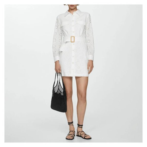 WORN ONCE MANGO White Swiss Embroidered Shirt Dress - Picture 1 of 5
